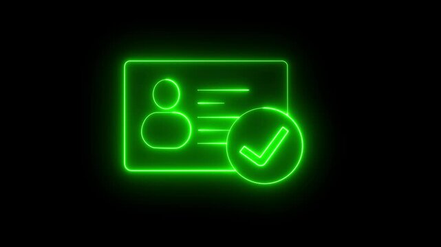 glowing neon line ID Card icon. Identification cards outline icon. Profile verify account neon icon animation Isolated on Black Background Pro Video