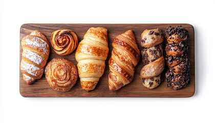 Wooden board with different sweet croissants