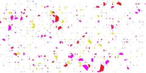 Bright abstract confetti background with scattered red, yellow, and magenta polygonal shards on a white backdrop. Ideal for celebration, party, or festive themes.