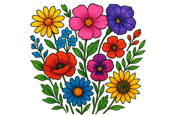 Vibrant Floral Illustration isolated on transparent background