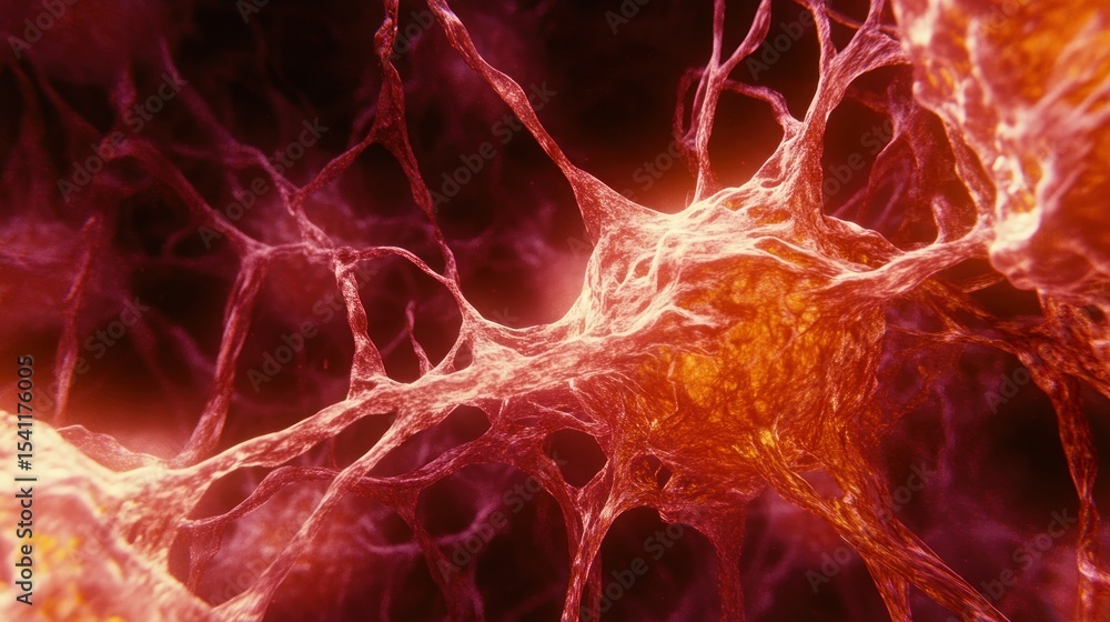 Poster intricate network of glowing nerve cells, highlighting intricate connections and neural pathways.