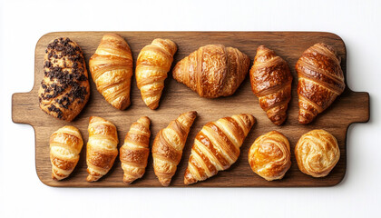 Wooden board with different sweet croissants