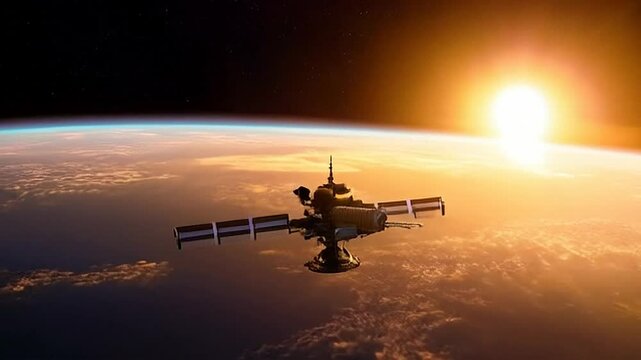 Spacecraft Orbiting Earth at Sunrise, Atmospheric Glow