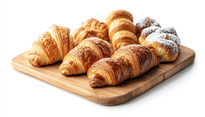 Wooden board with different sweet croissants
