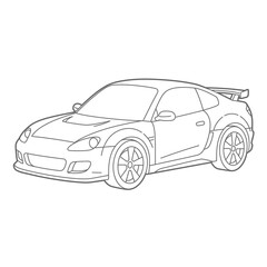 Sport car vector black line illustration isolated white. Old school muscle cars inspired cartoon sketch. Vector abstract muscle car. Vector image can be used for posters and printed products.