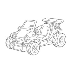 Formula 1 racing car isolated on white background. Colorful and black and white cartoon Formula 1 racing car for coloring book. Coloring book for children. Vector stock