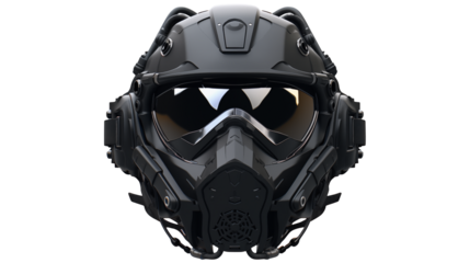 Futuristic Black Tactical Helmet Design with Advanced Goggles and Mask