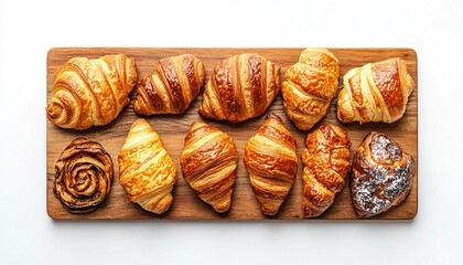 Wooden board with different sweet croissants