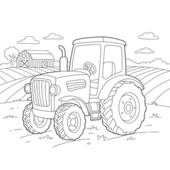 Flat design illustration of a tractor with black wheels and a beige exhaust pipe on a white background. Represents agriculture, farming, and rural machinery. Vector illustration