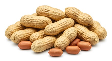 Close-up of peanuts, isolated on white background