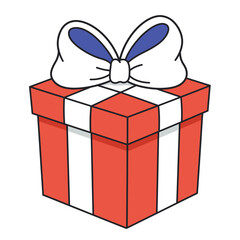 Simple Line Drawing:  A Beautifully Wrapped Gift Box with a Large Bow, Perfect for Holiday or Birthday Designs.