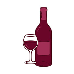 Elegant Red Wine Bottle and Glass:  Sophisticated Still Life, Rich Burgundy Hues,  Perfect for Wine Lists or Restaurant Menus.