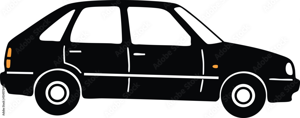 Poster compact black hatchback car side view vector illustration with simple design and clean lines