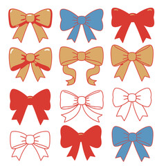 Twelve Colorful Retro Bow Illustrations:  Perfect for Packaging, Cards, and Festive Designs.
