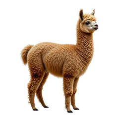 Obraz premium A fluffy light brown alpaca stands calmly against a isolated background, showcasing its dense wool coat and gentle demeanor