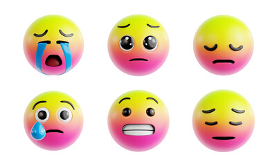 Set of Sorry Emoji 3D Icons Including Classic Sad Face, Blushing Sorry Face, and More