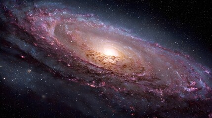 Fototapeta premium resplendent allure of a galaxy, with its vast expanse in boundless depths of space, encapsulates ethereal dance of swirling stars, interstellar vistas, and incomprehensible magnitude and intricacy 