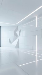Fototapeta premium Minimalist White Room with Geometric Wall Design and Linear Lighting