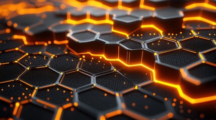 Obraz premium Glowing Hexagon Network, Abstract Background, Technology
