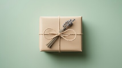 Kraft paper gift box with lavender and twine