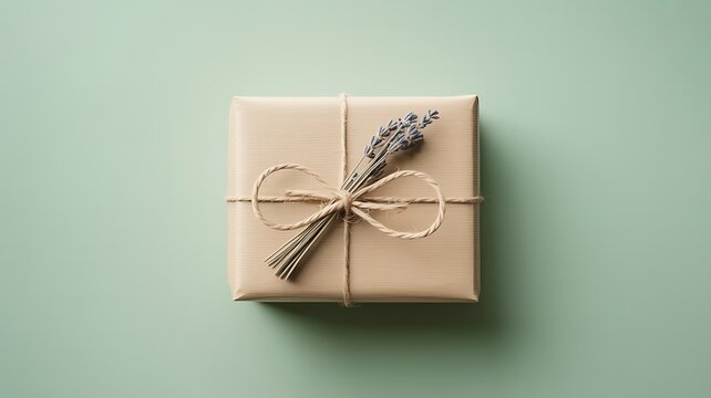 Kraft paper gift box with lavender and twine