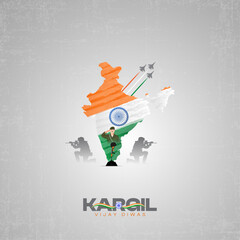 Kargil Vijay Diwas: India map, soldier's salute, and military might