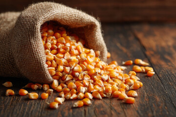 Dried corn kernel spilled, filling frame with golden delight and rustic charm