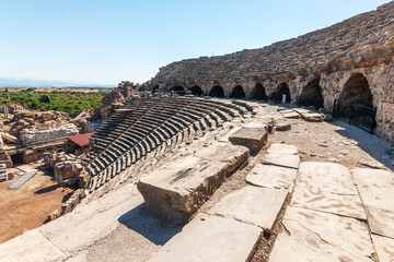 The remains of the Roman amphitheatre, Side, Antalya, Turkey