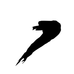 Stylized black silhouette of a dynamic brush stroke with detailed bristles and fluid shape, ideal for use in design elements, painting tool icons, creative illustrations, or art-themed compositions