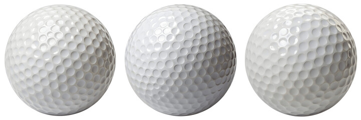 Three white golf balls isolated on transparent background