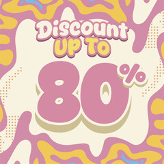 Creative discount design with soft pastel tones and fluid abstract shapes. Ideal for flash sales, ecommerce deals, kids brand promos, and eye catching digital marketing visuals.