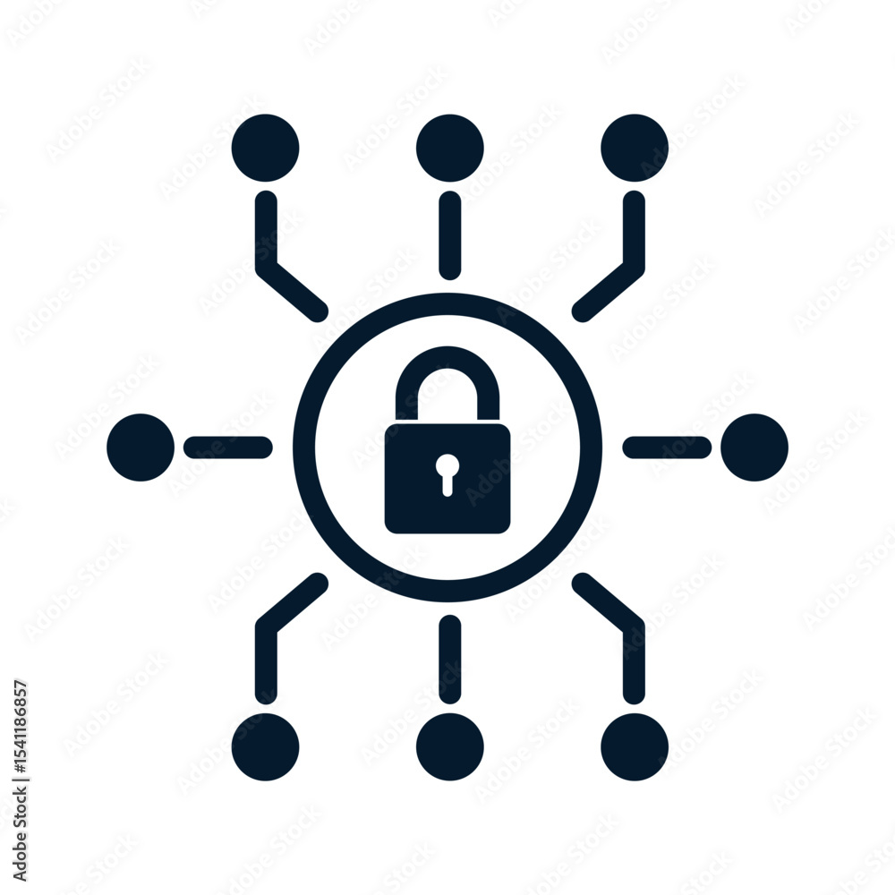 Poster lock and microcircuit. cybersecurity concept. vector icon isolated on white background.