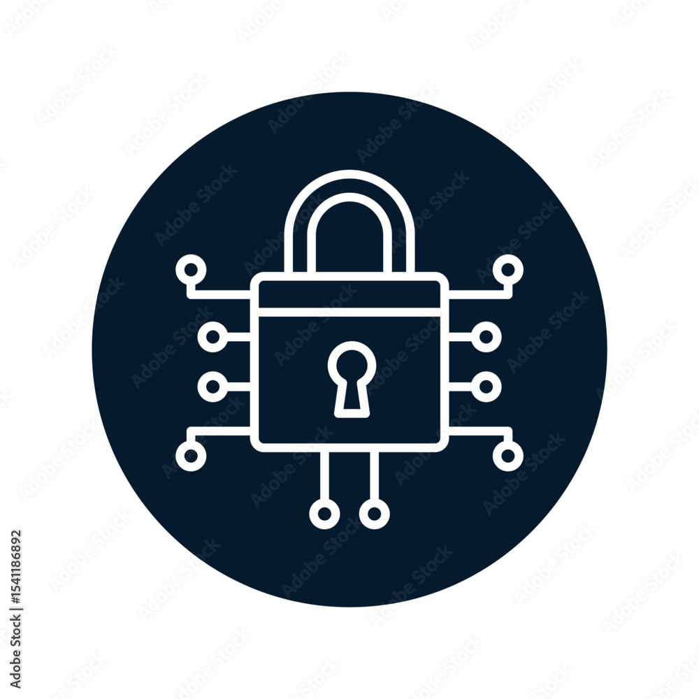 Aufkleber lock and microcircuit. cybersecurity concept. vector icon isolated on white background.