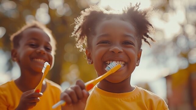Clear step by step guide of a child brushing their teeth correctly following the recommended two minute rule