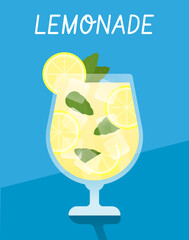 Sweet lemonade vector with lemon slices on light blue background. Ideal for family-friendly summer designs.