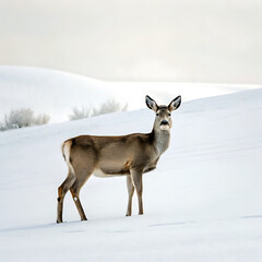 Elegant Doe in Winter Wonderland A Stunning Wildlife Photograph