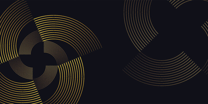 Abstract blue glowing geometric lines on dark blue background. Modern shiny blue circle lines pattern. Futuristic technology concept. Suit for cover, poster, banner, brochure, header, website