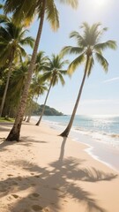 Sunny Tropical Beach with Palm Trees and Clear Blue Water