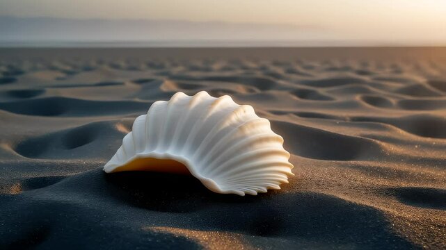 Scallop Shell Tumbling on Beach at Sunset