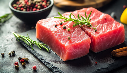 Raw tuna fish fillet steak