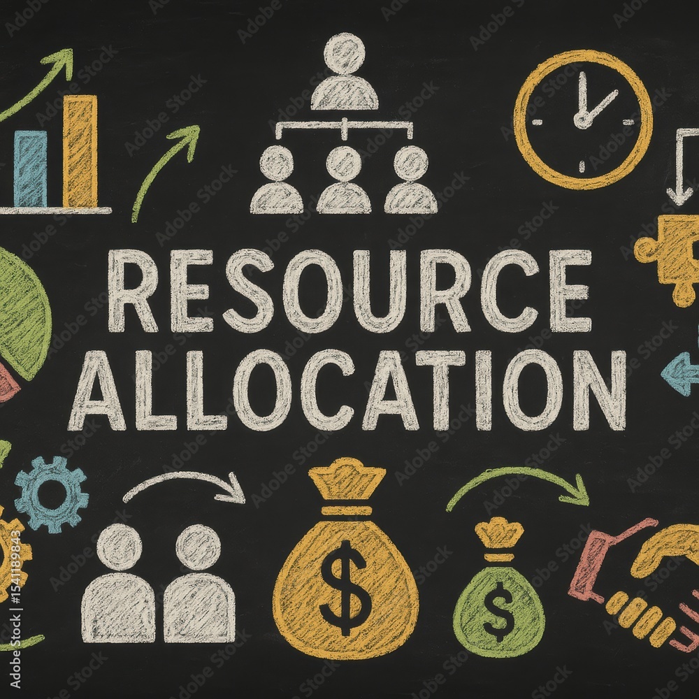 Aufkleber creative illustration of resource allocation concept on chalkboard background with icons and graphic