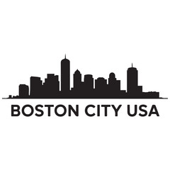 Fototapeta premium Boston city skyline horizontal banner. Boston city, USA. Vector template for your design. Vector black silhouette. with white background