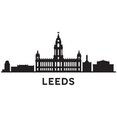 Fototapeta premium Leeds skyline horizontal banner. Leeds, UK. Vector template for your design. Vector black silhouette. with white background