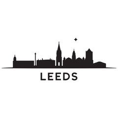 Naklejka premium Leeds skyline horizontal banner. Leeds, UK. Vector template for your design. Vector black silhouette. with white background