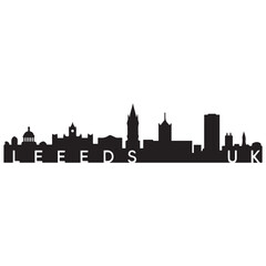 Fototapeta premium Leeds skyline horizontal banner. Leeds, UK. Vector template for your design. Vector black silhouette. with white background