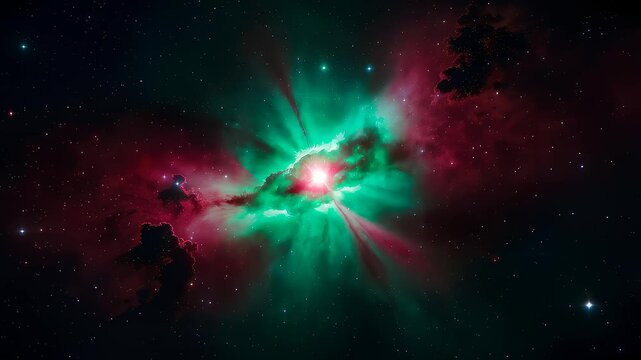 Zoom of nebula with gas clouds and starlight