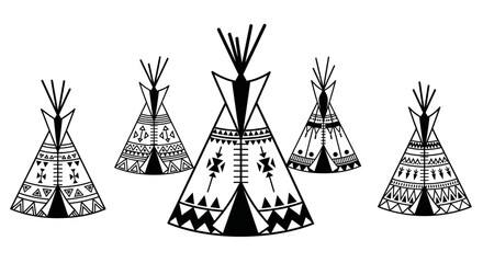 Group of Ornate Teepees in a Decorative Style