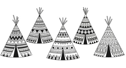 Group of Ornate Teepees with Intricate Tribal Patterns © Pemburu