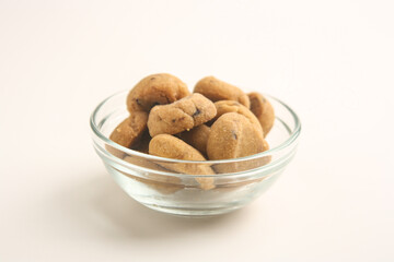Mini chocolate chips cookies in glass bowl