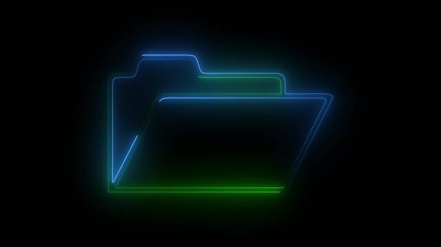 Glowing neon file folder sign ,neon Folder icon save document .collect information, isolated on black background.